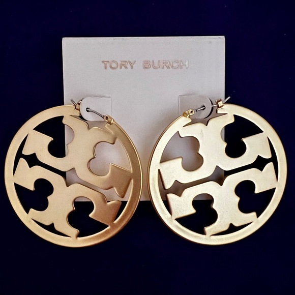 Tory Burch Authentic Miller Matte Gold Hoop Earrings - Picture 3 of 11